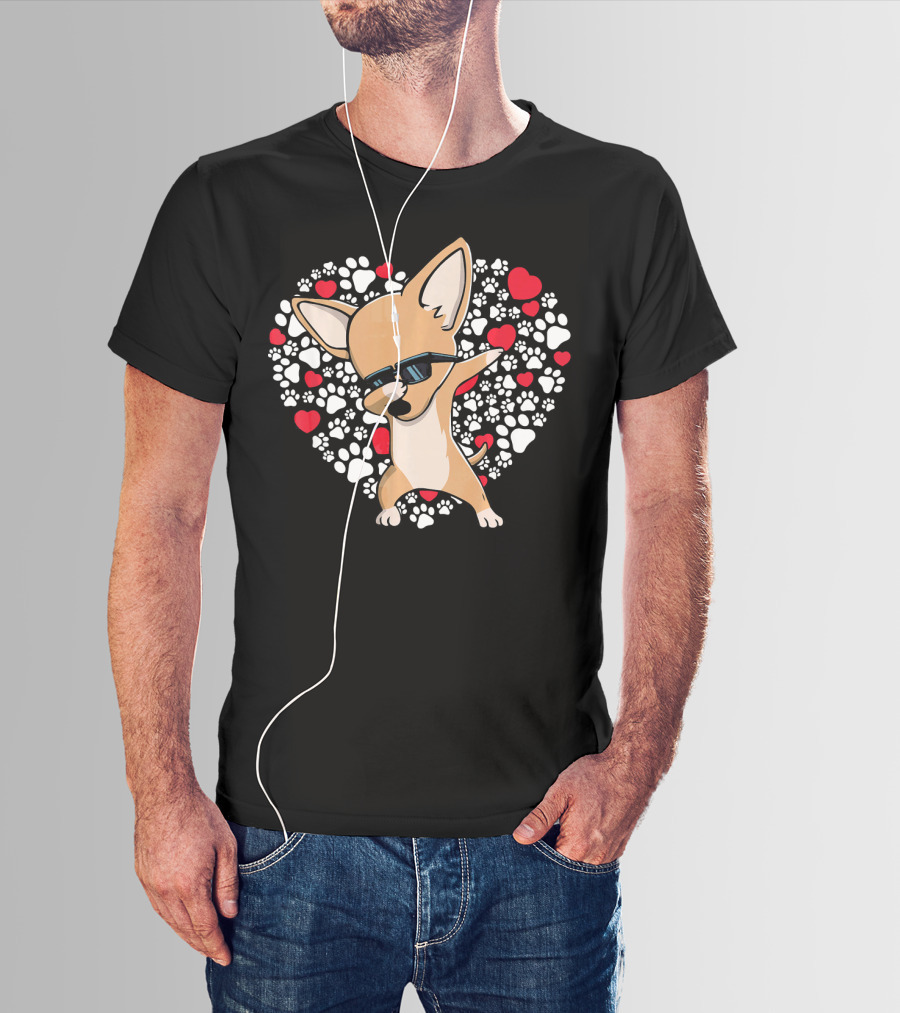 Chihuahua Dabbing Heart Paws Valentines Day Fun T-Shirt