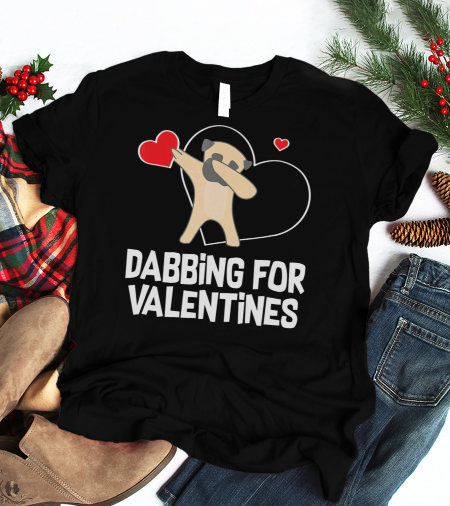 Dabbing Pug For Valentines Hearts Cute T-Shirt