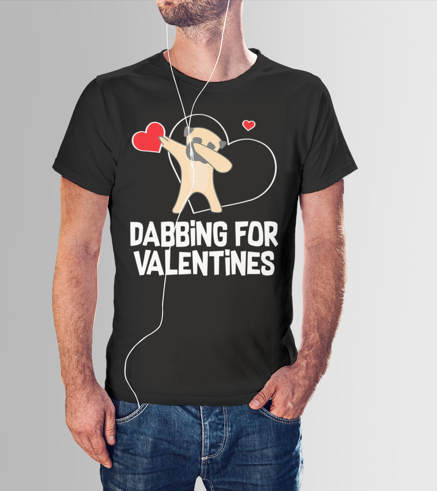 Dabbing Pug For Valentines Hearts Cute T-Shirt