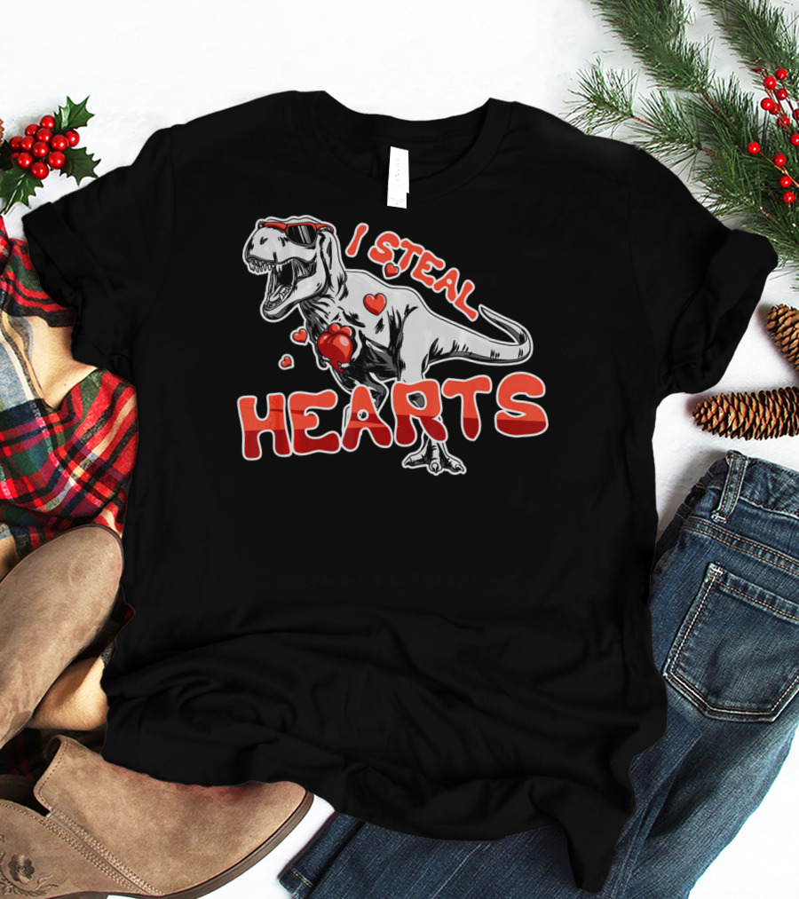 Dinosaur I Steal Hearts Valentine T-Shirt