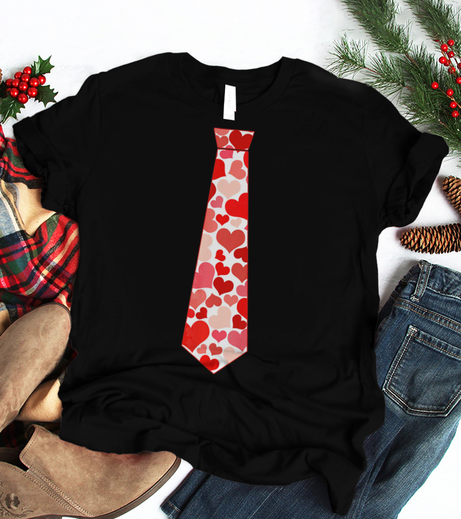 Funny Red Hearts Neck Tie For Valentine’s Day T-Shirt