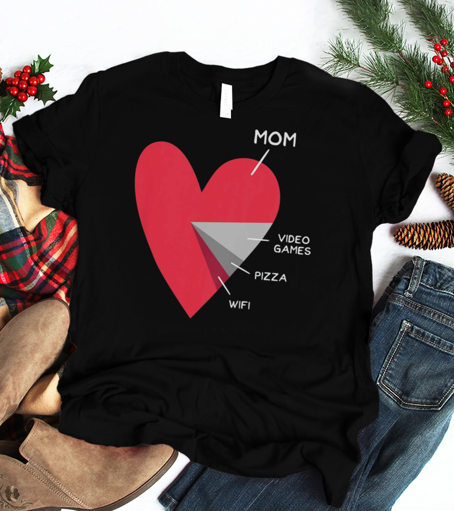 Mom Heart Video Games Pizza Wifi Pie Chart T-Shirt