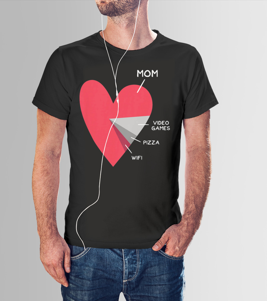 Mom Heart Video Games Pizza Wifi Pie Chart T-Shirt