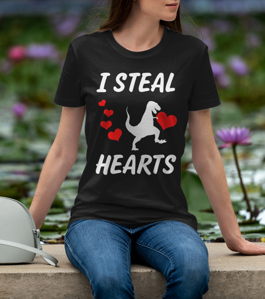 I Steal Hearts Funny Boys Dinosaur Valentine Kids T-Shirt