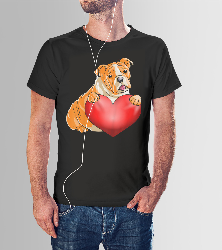 Kids Valentines Day Bulldog Heart Dog T-Shirt