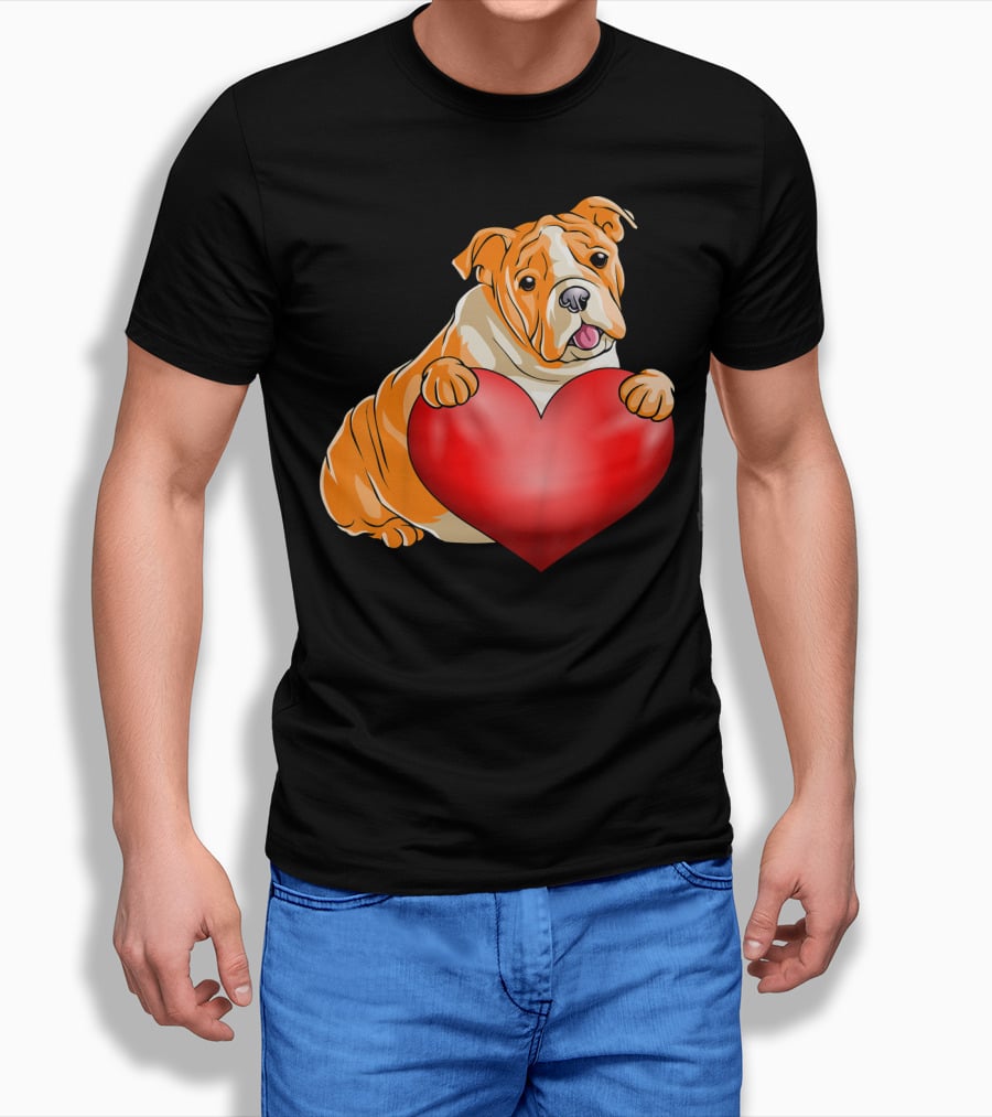 Kids Valentines Day Bulldog Heart Dog T-Shirt