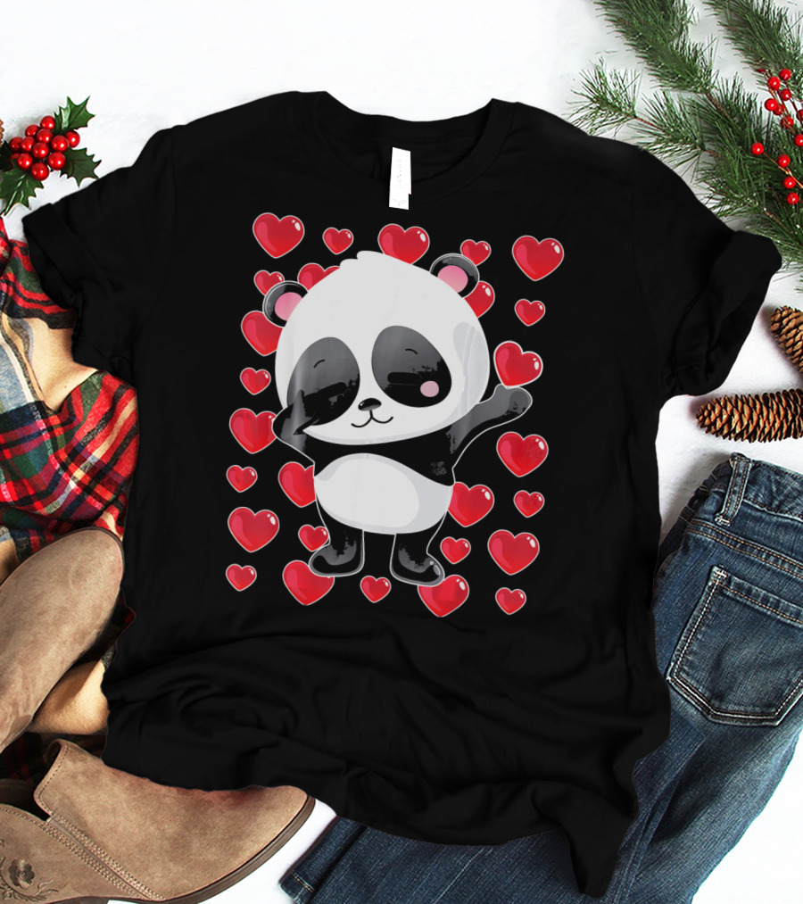 Panda Surrounded By Hearts For Valentines Day T-Shirt