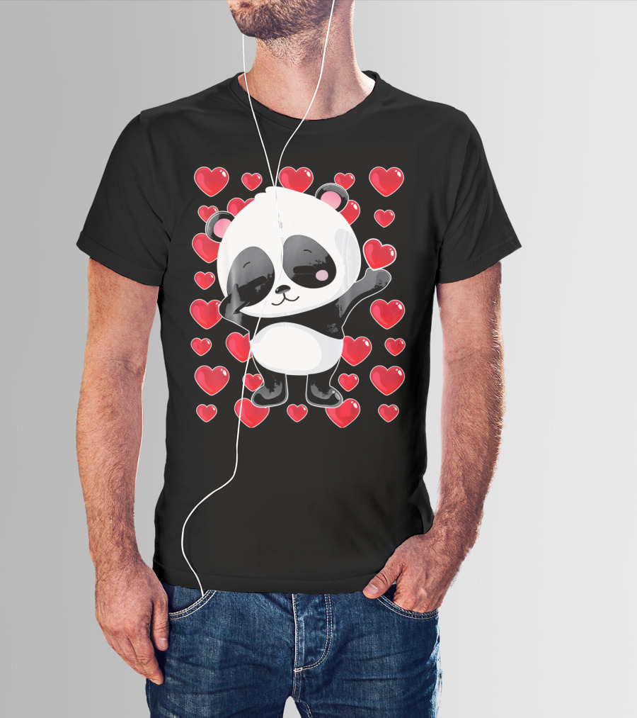 Panda Surrounded By Hearts For Valentines Day T-Shirt