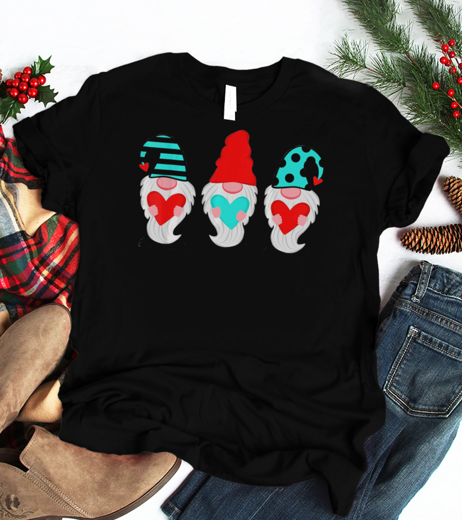 Three Gnomes Holding Hearts Valentine's Day T-Shirt