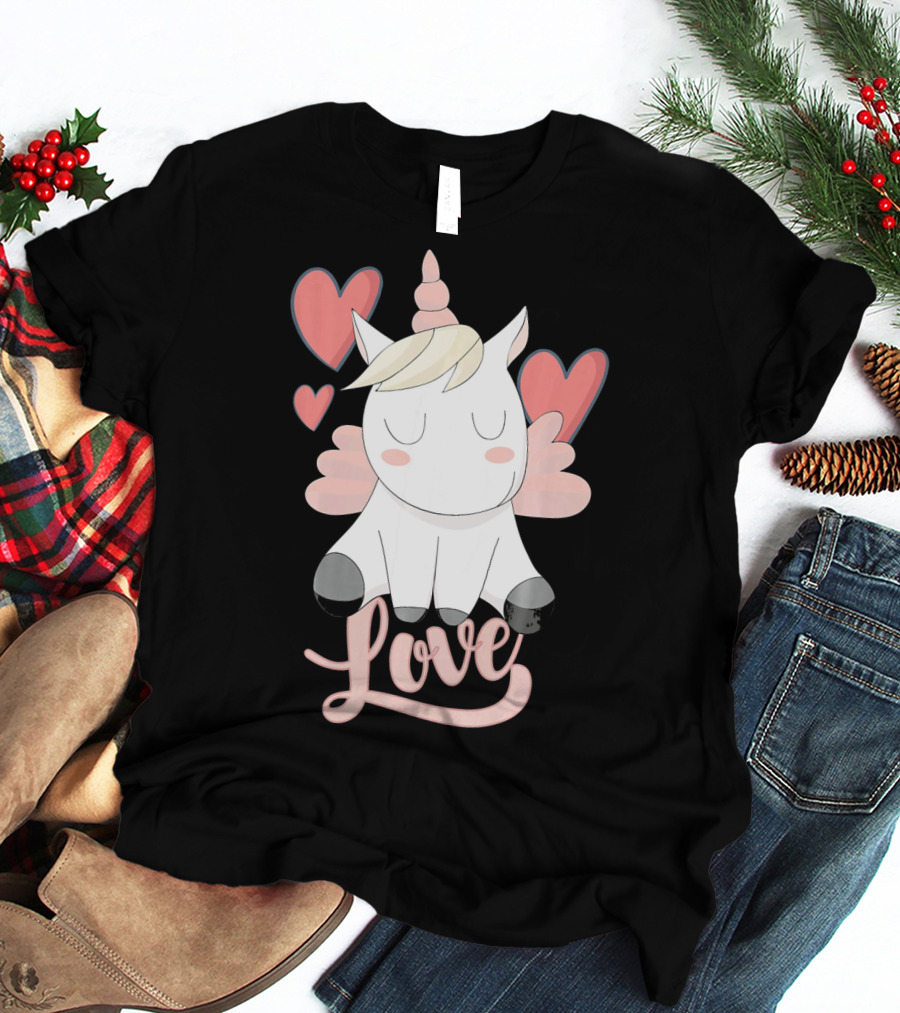 Love Unicorn With Hearts Valentine's Day T-Shirt