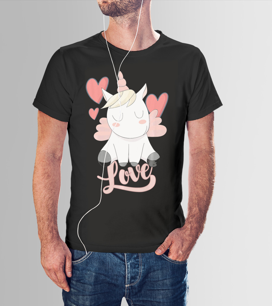 Love Unicorn With Hearts Valentine's Day T-Shirt