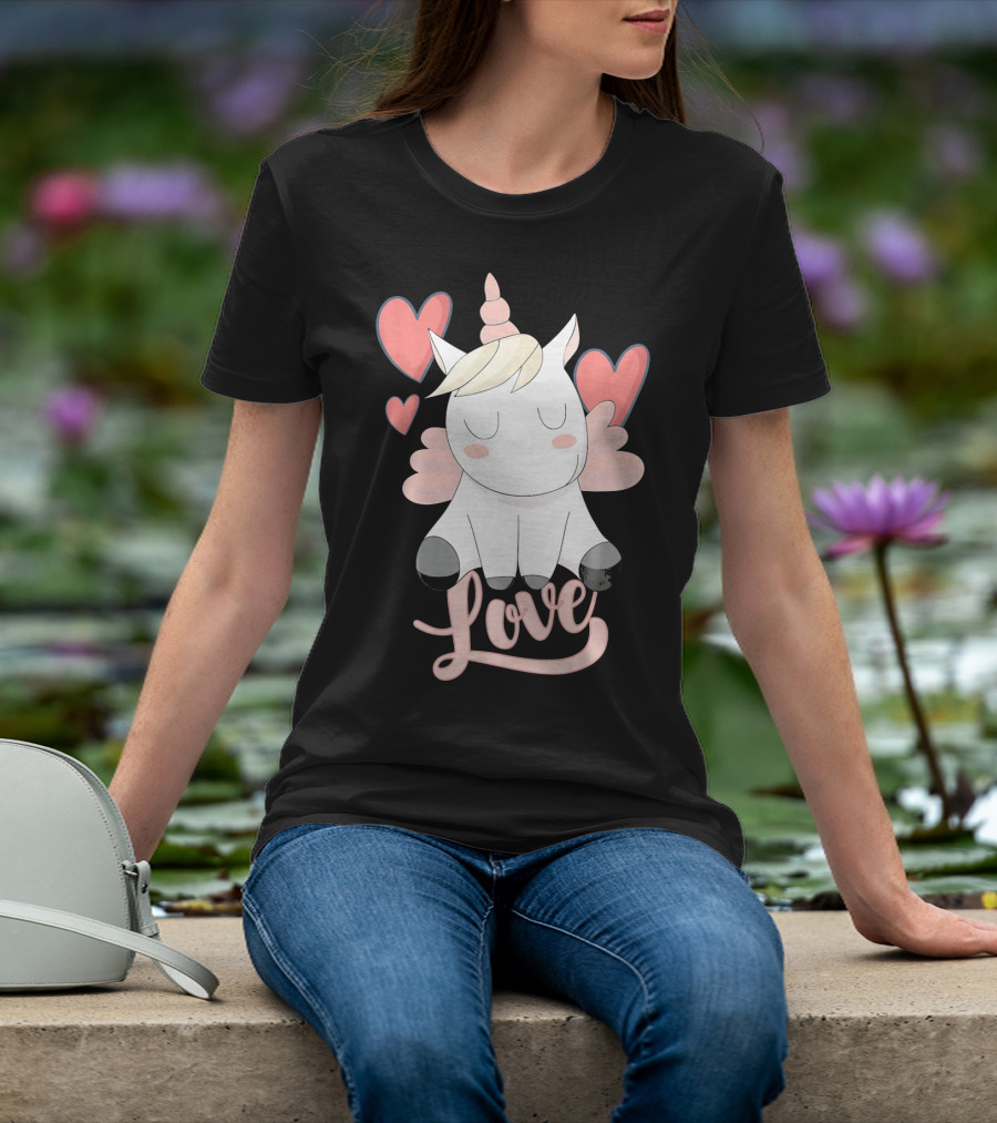 Love Unicorn With Hearts Valentine's Day T-Shirt