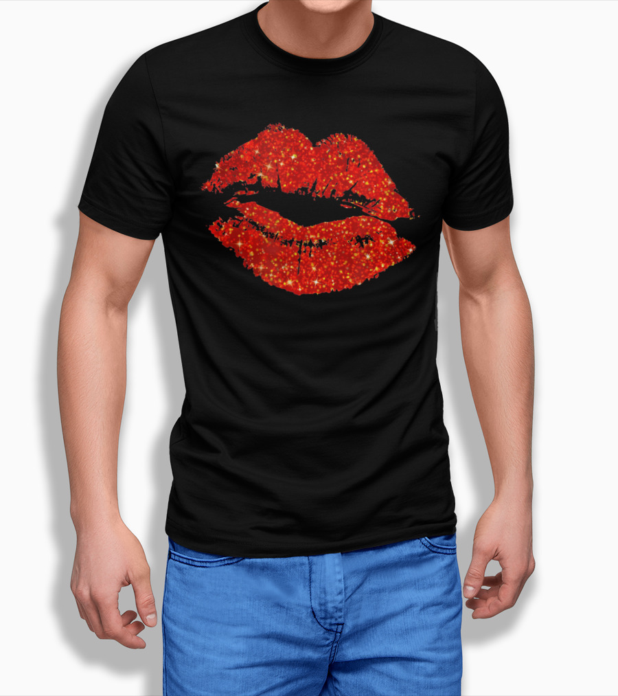Lipstick Red Glitter Valentine Lips T-Shirt