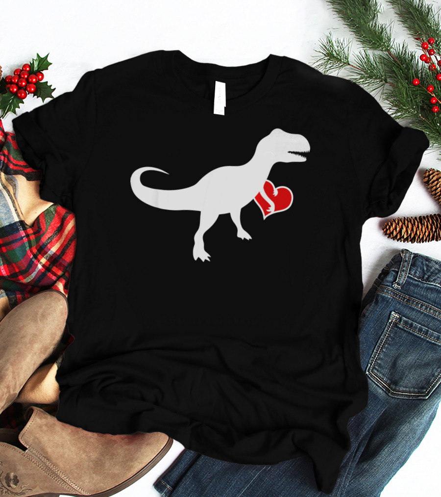 Loveasaurus Dinosaur Holding Heart Valentines T-Shirt