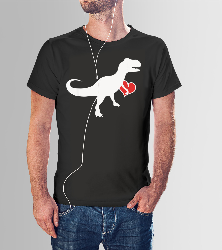 Loveasaurus Dinosaur Holding Heart Valentines T-Shirt