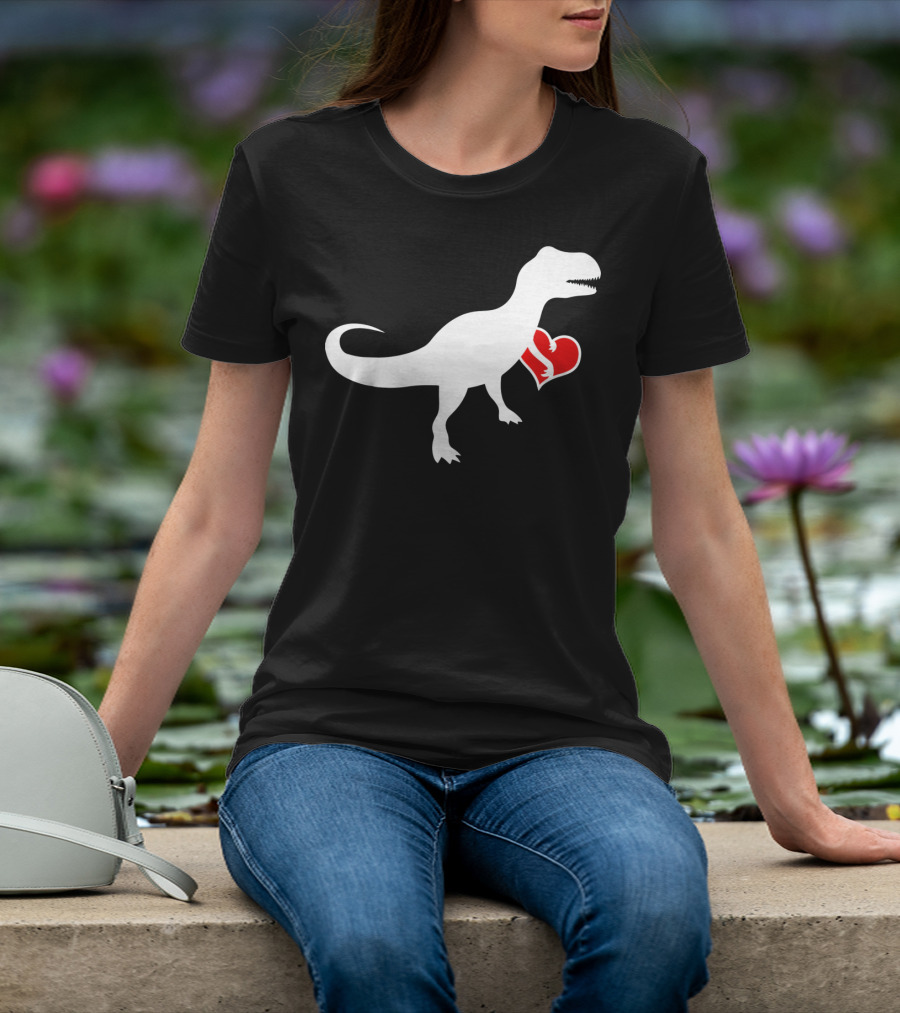 Loveasaurus Dinosaur Holding Heart Valentines T-Shirt
