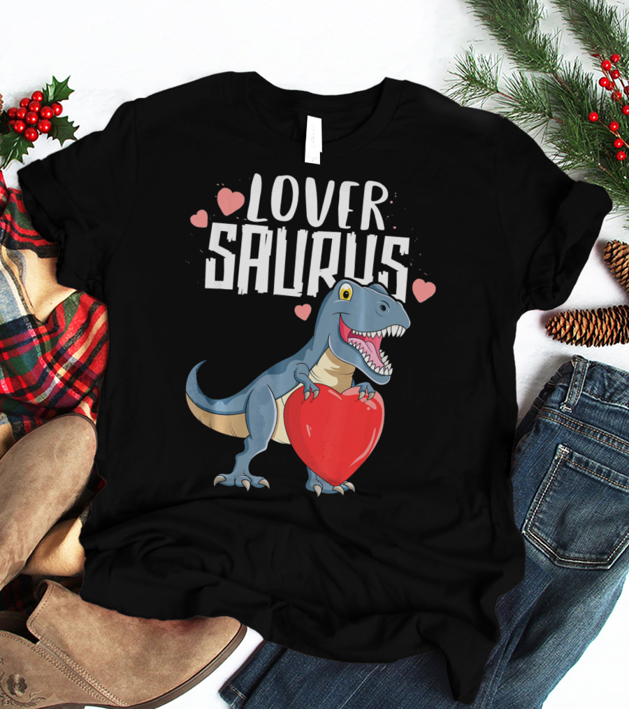 Lover Saurus Dinosaur Holding Heart With Loveasaurus Valentines T-Shirt