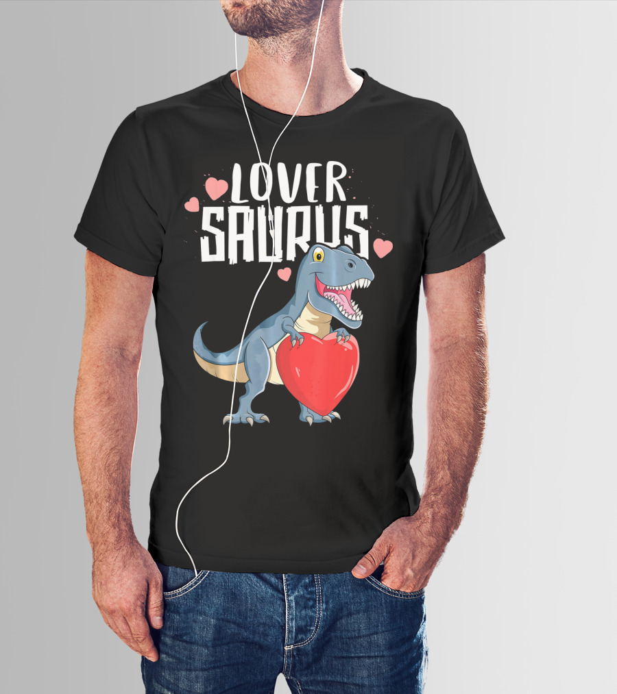Lover Saurus Dinosaur Holding Heart With Loveasaurus Valentines T-Shirt