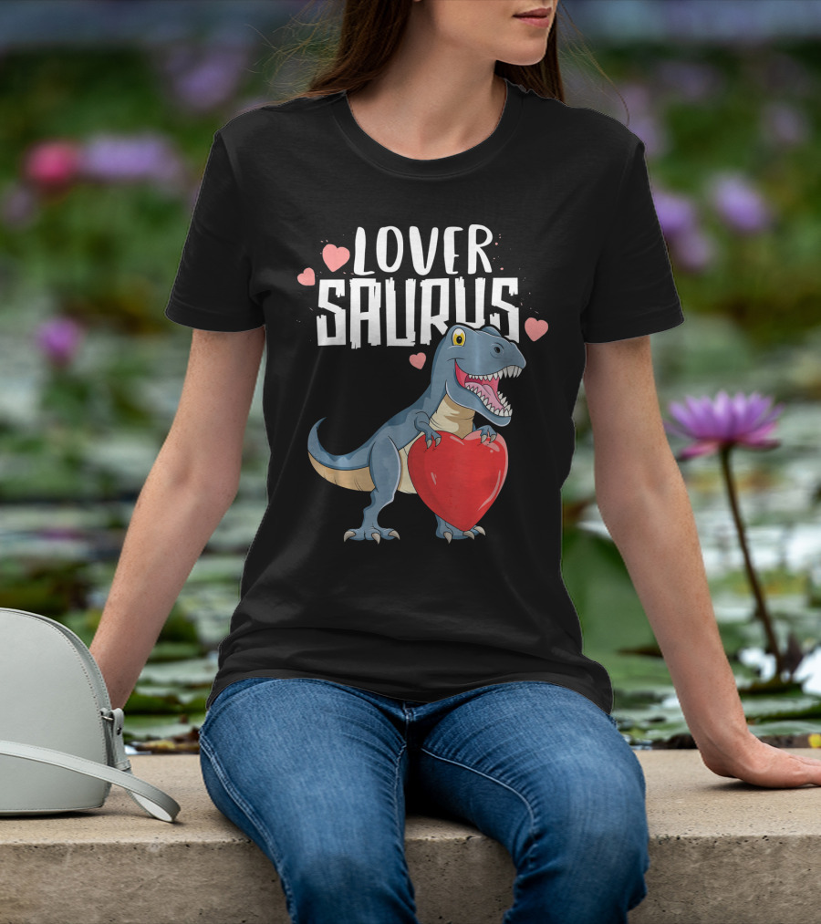 Lover Saurus Dinosaur Holding Heart With Loveasaurus Valentines T-Shirt