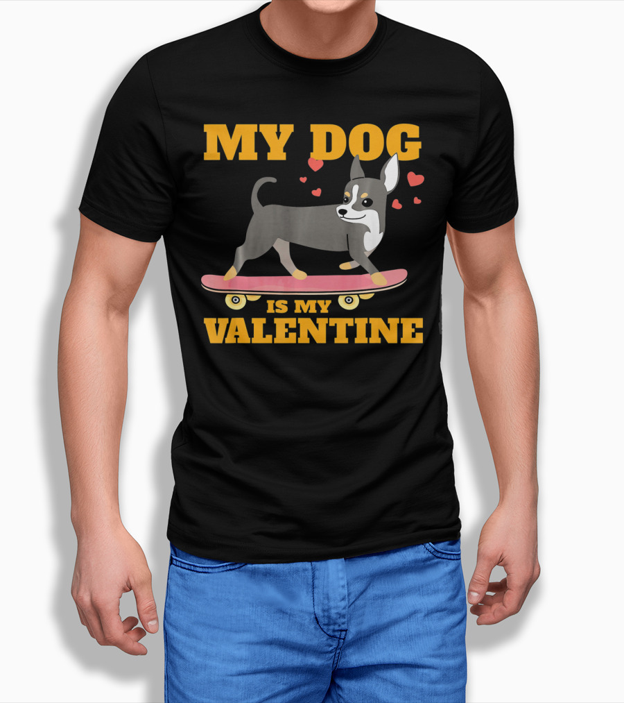 My Dog Is My Valentine Skateboarding Hearts T-Shirt