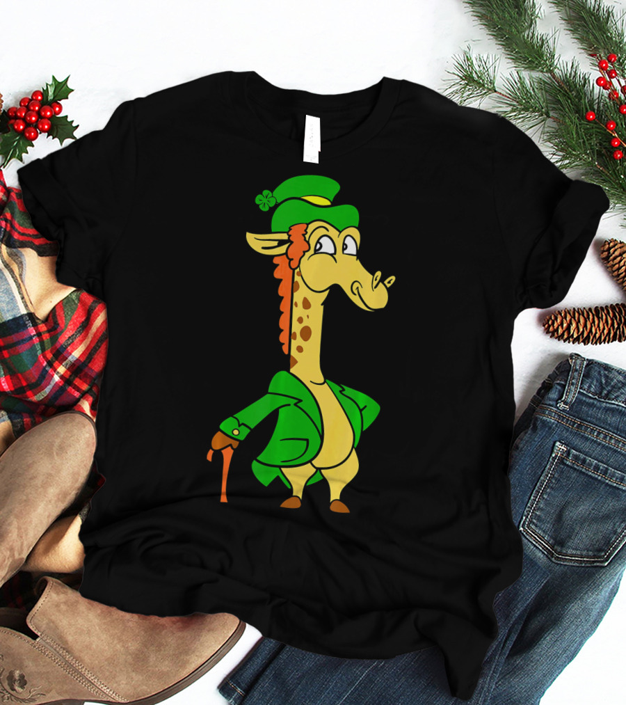 Funny Cool St. Patricks Day Giraffe Iris Leprechaun T-Shirt