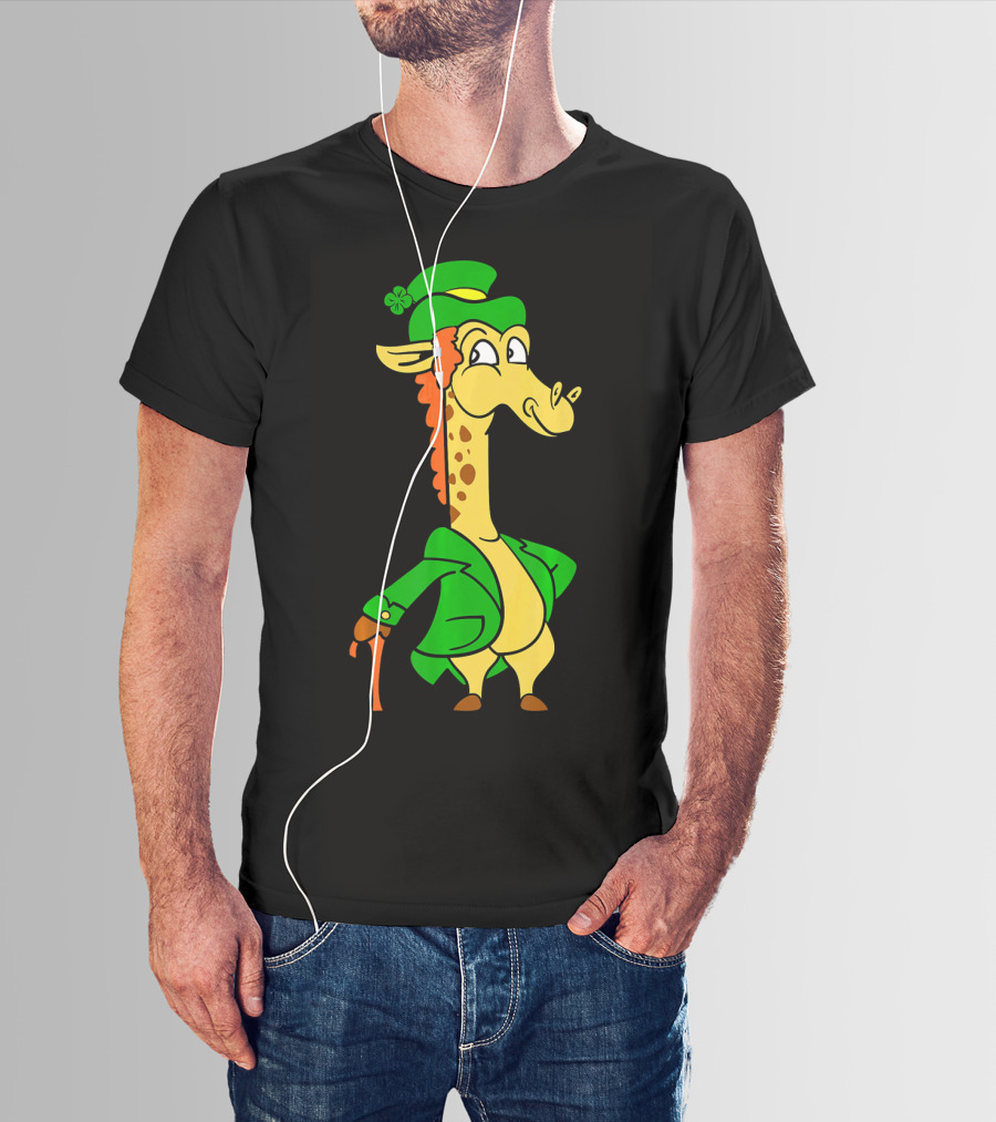 Funny Cool St. Patricks Day Giraffe Iris Leprechaun T-Shirt