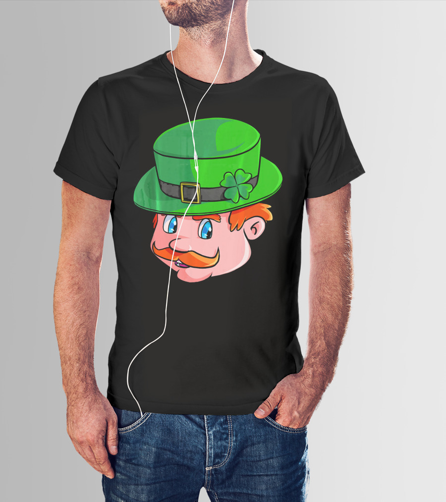 Leprechaun Face With Green Hat And Shamrock T-Shirt