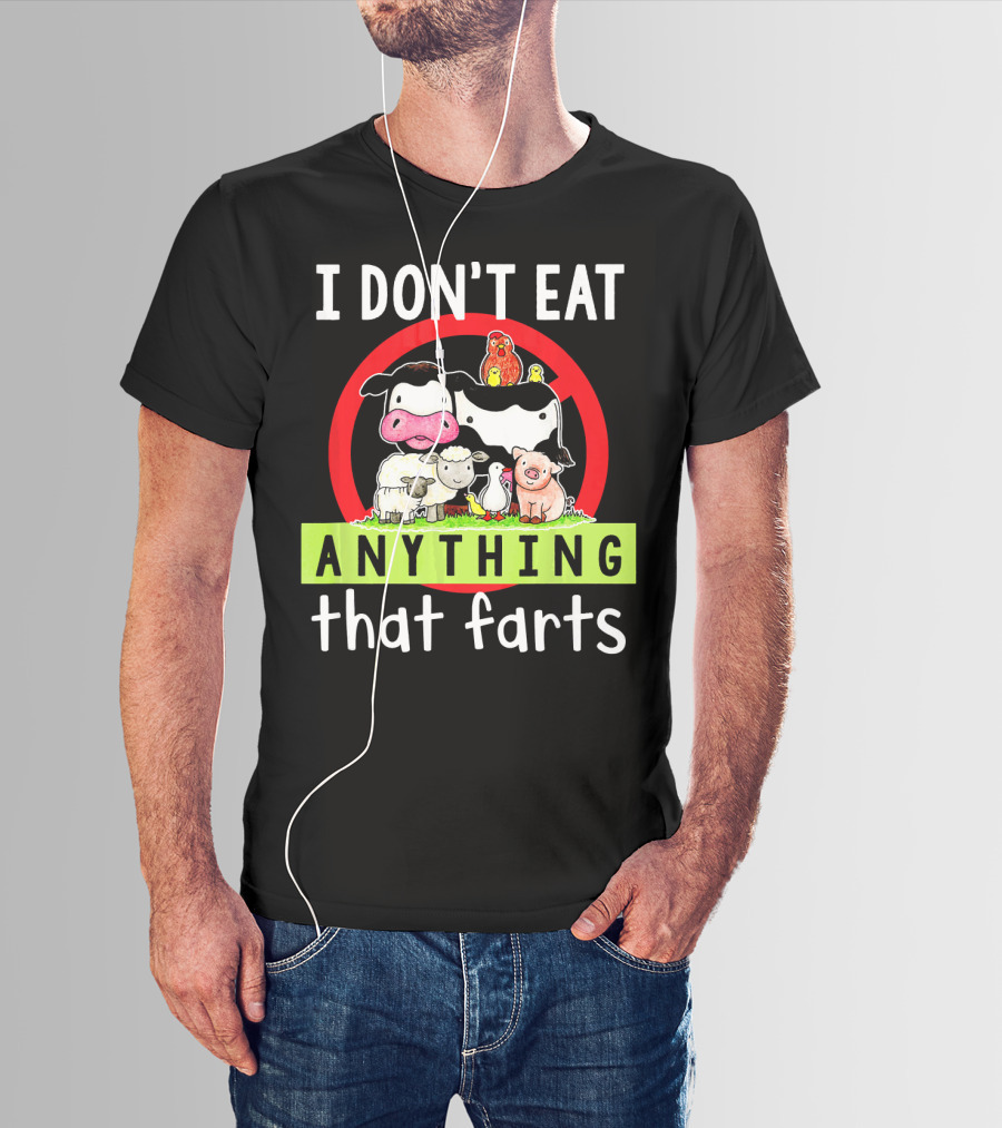 I Don't Eat Anything That Farts Vegetaria Cow Sheep Pig Chicken Cartoon T-Shirt