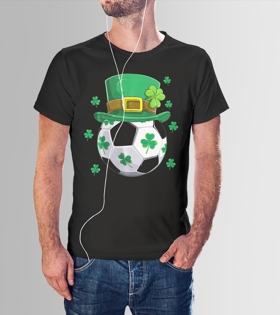 Leprechaun Hat Shamrock Soccer Ball St Patricks Day T-Shirt
