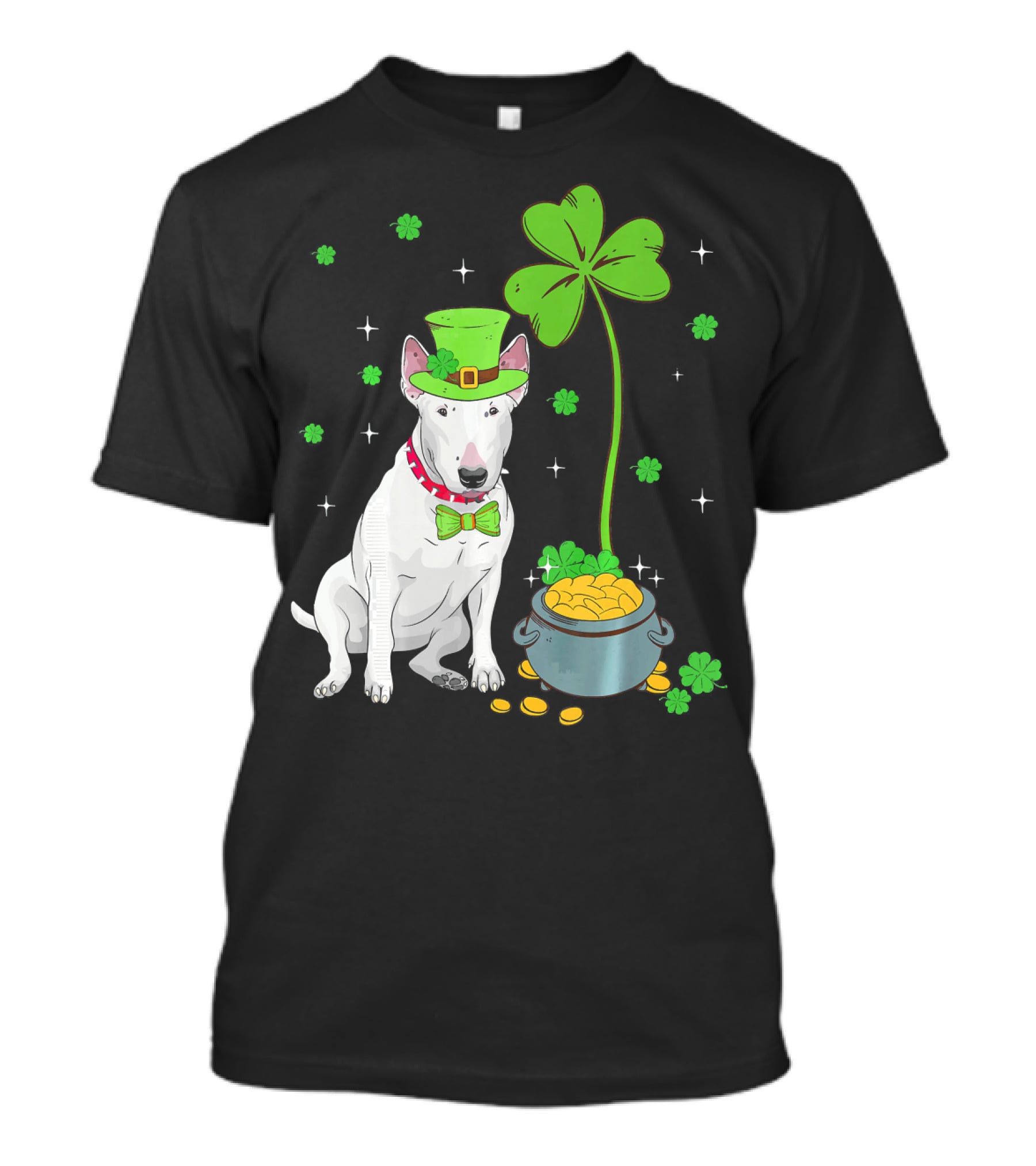 Shamrock Leprechaun Bull Terrier Pot Of Gold And Clover T-Shirt