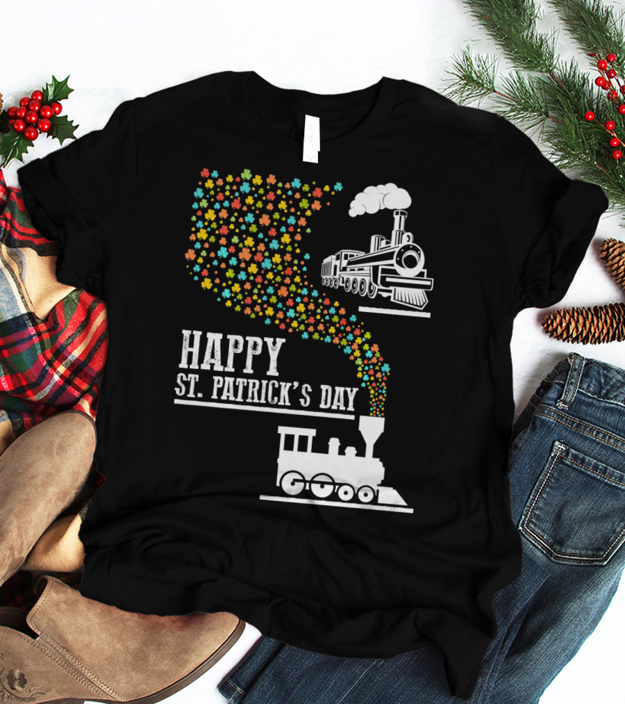 Happy St Patrick's Day Irish Shamrock Train Steam Puff T-Shirt