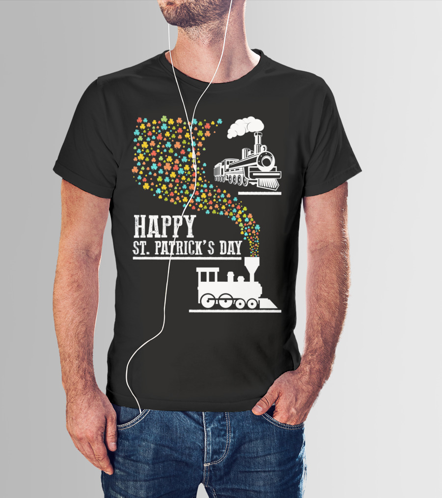 Happy St Patrick's Day Irish Shamrock Train Steam Puff T-Shirt