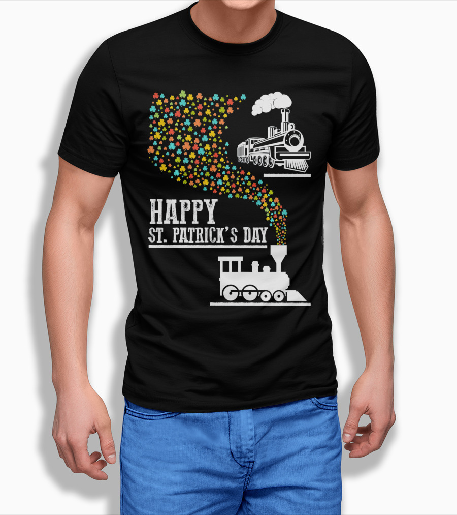 Happy St Patrick's Day Irish Shamrock Train Steam Puff T-Shirt