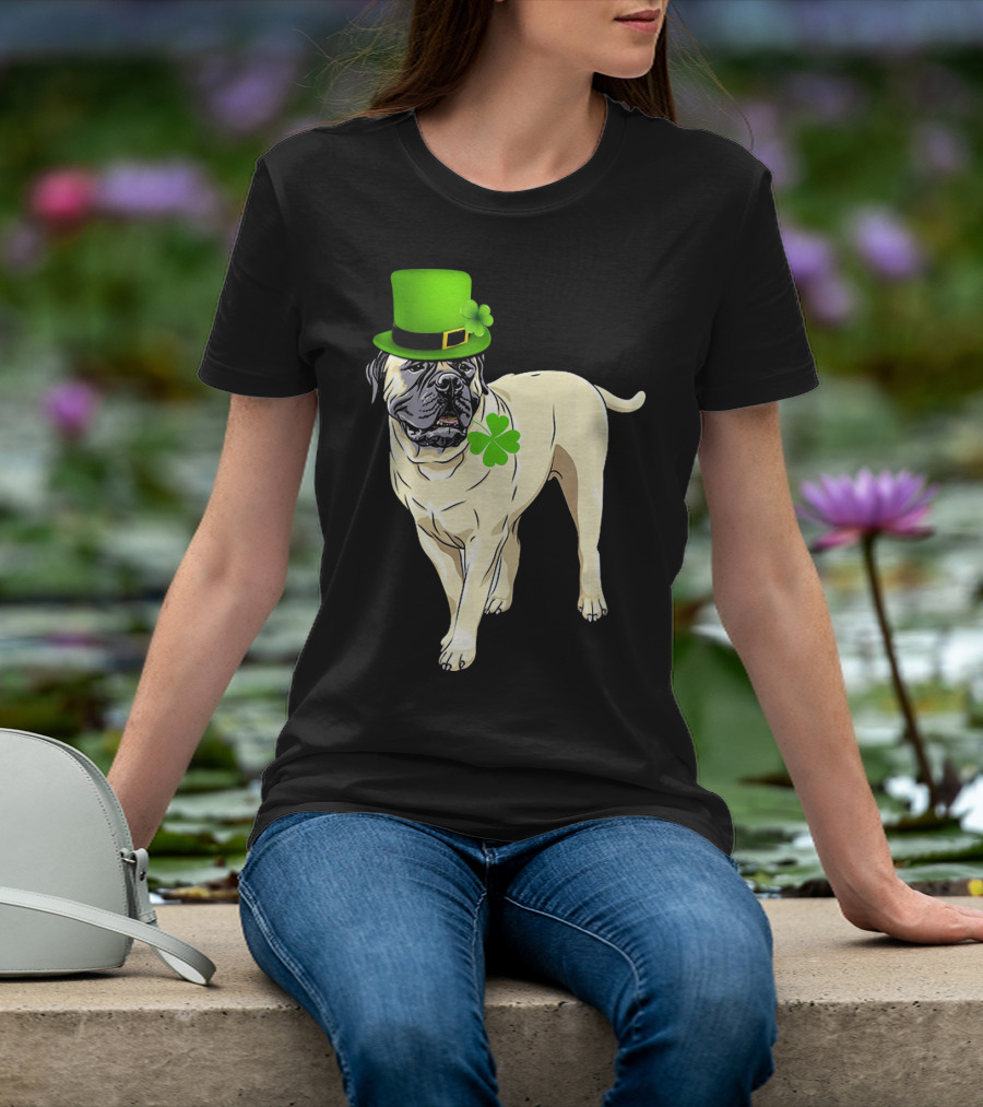 St Patricks Day BullMastiff Dog Irish Shamrock Hat T-Shirt
