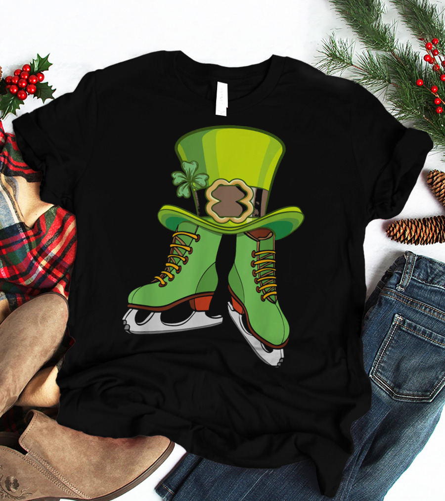 Leprechaun Figure Skating St Patricks Green Hat And Skates T-Shirt