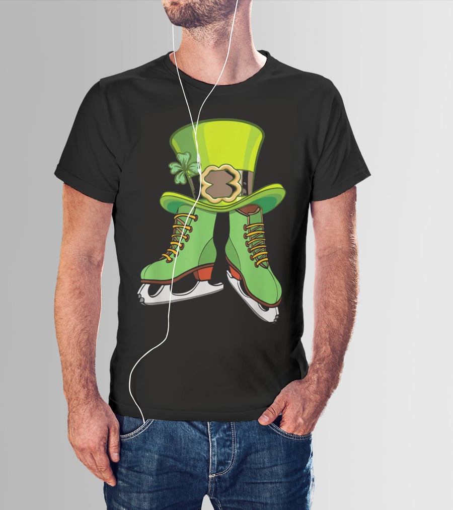 Leprechaun Figure Skating St Patricks Green Hat And Skates T-Shirt