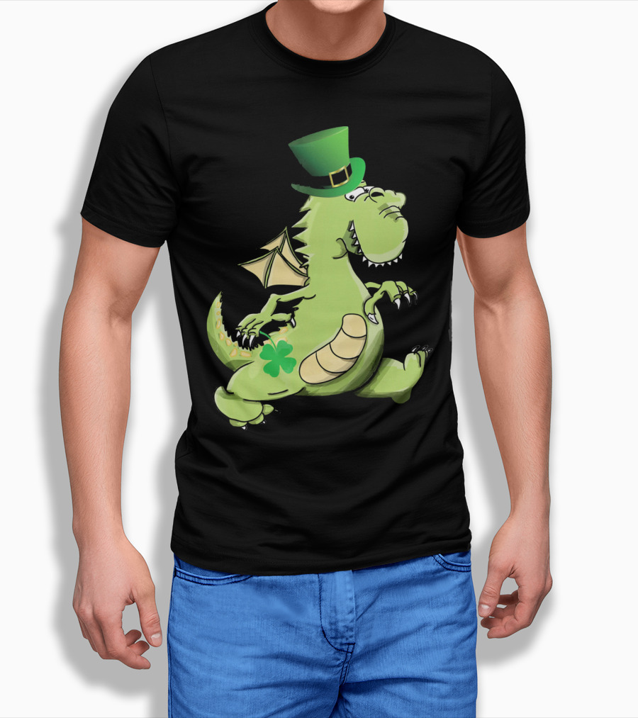 St Patrick's Day Dragon Wearing Leprechaun Hat With Shamrock T-Shirt