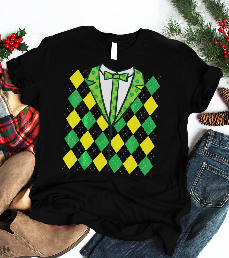 Green Leprechaun Tie Argyle T-Shirt