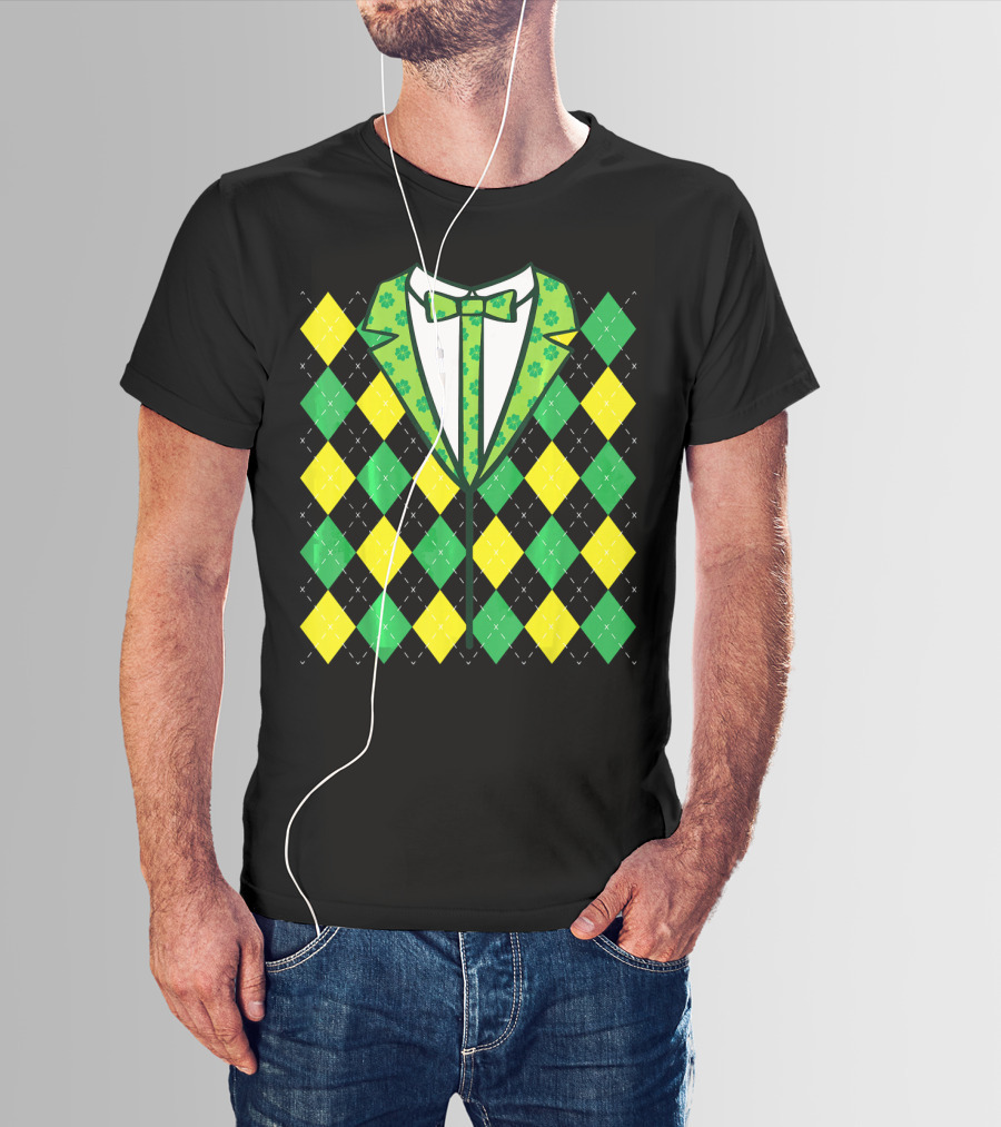 Green Leprechaun Tie Argyle T-Shirt