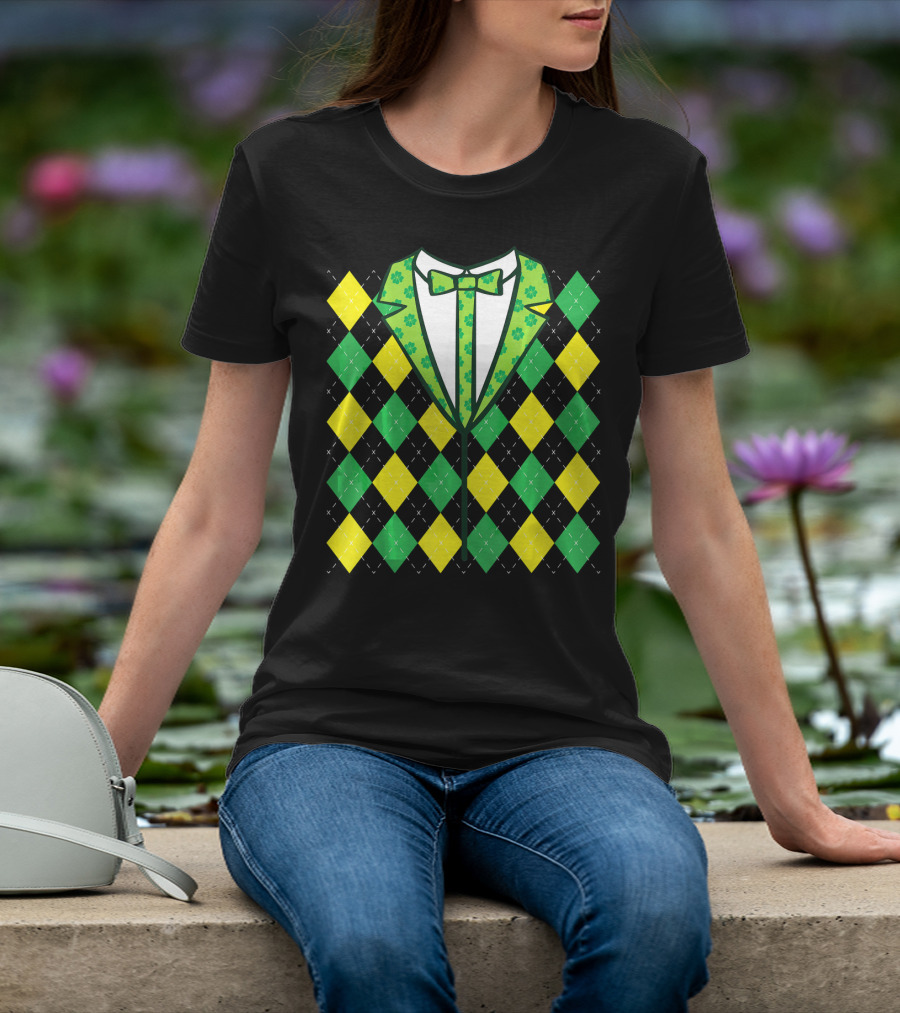 Green Leprechaun Tie Argyle T-Shirt