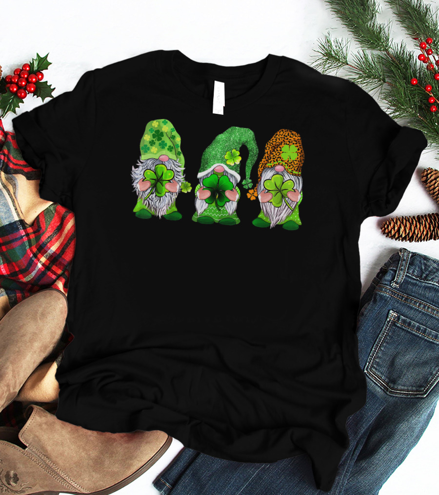 Leprechaun Irish Gnomes With Shamrocks And Clover Hats T-Shirt