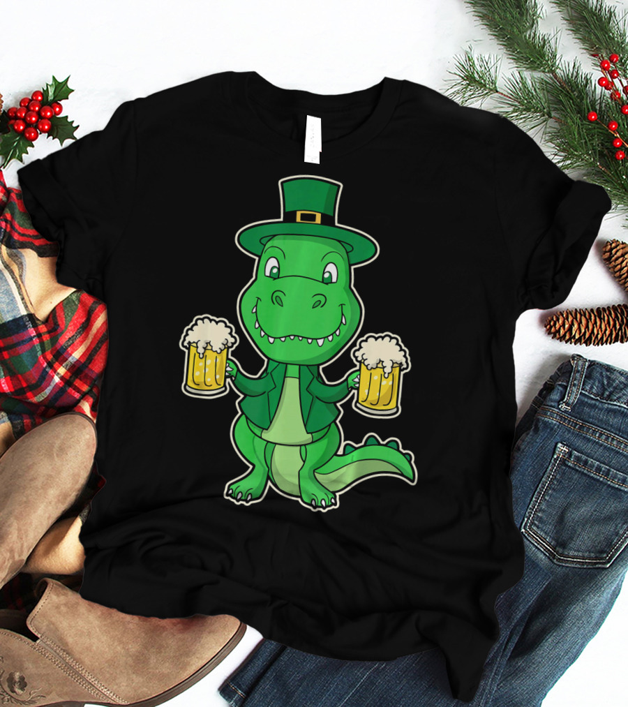 Leprechaun Dinosaur With Beers St. Patrick's Day T-Shirt