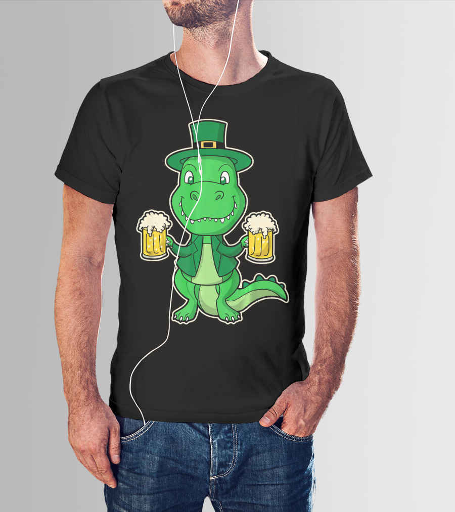 Leprechaun Dinosaur With Beers St. Patrick's Day T-Shirt