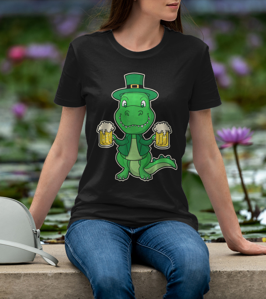 Leprechaun Dinosaur With Beers St. Patrick's Day T-Shirt