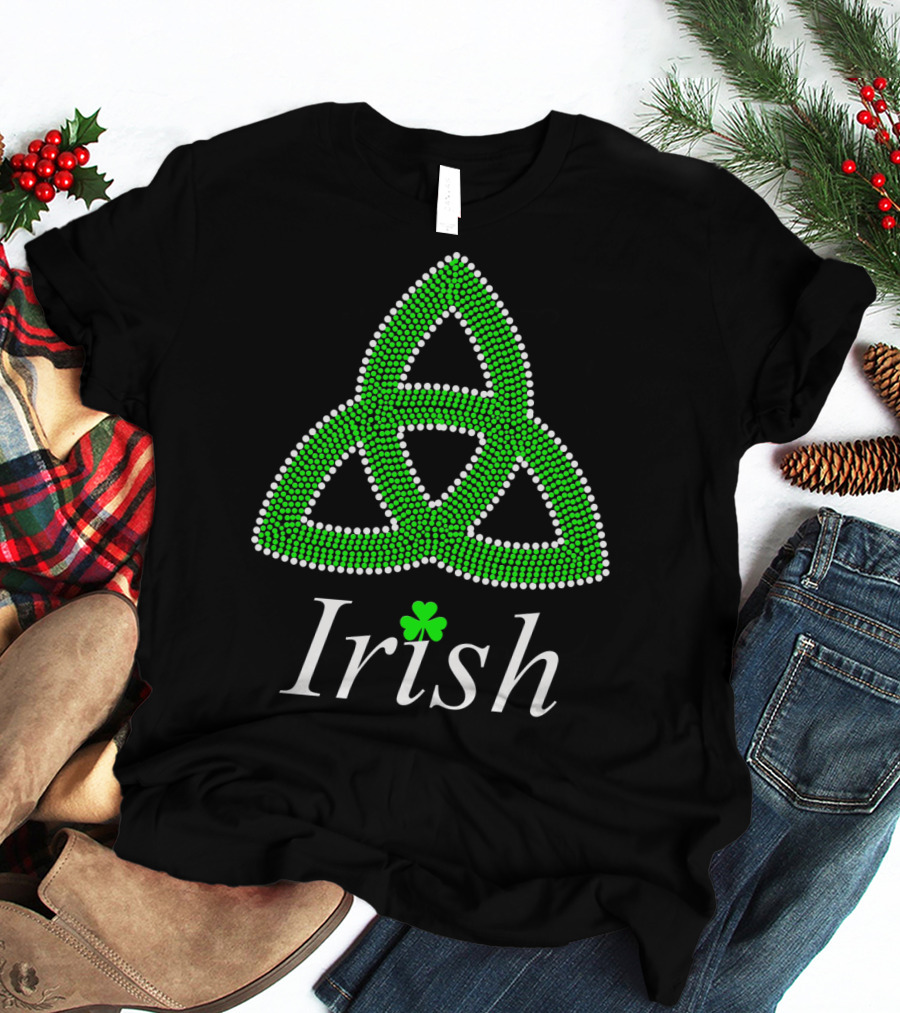 Irish Celtic Knot Trinity Rhinestone Shamrock T-Shirt