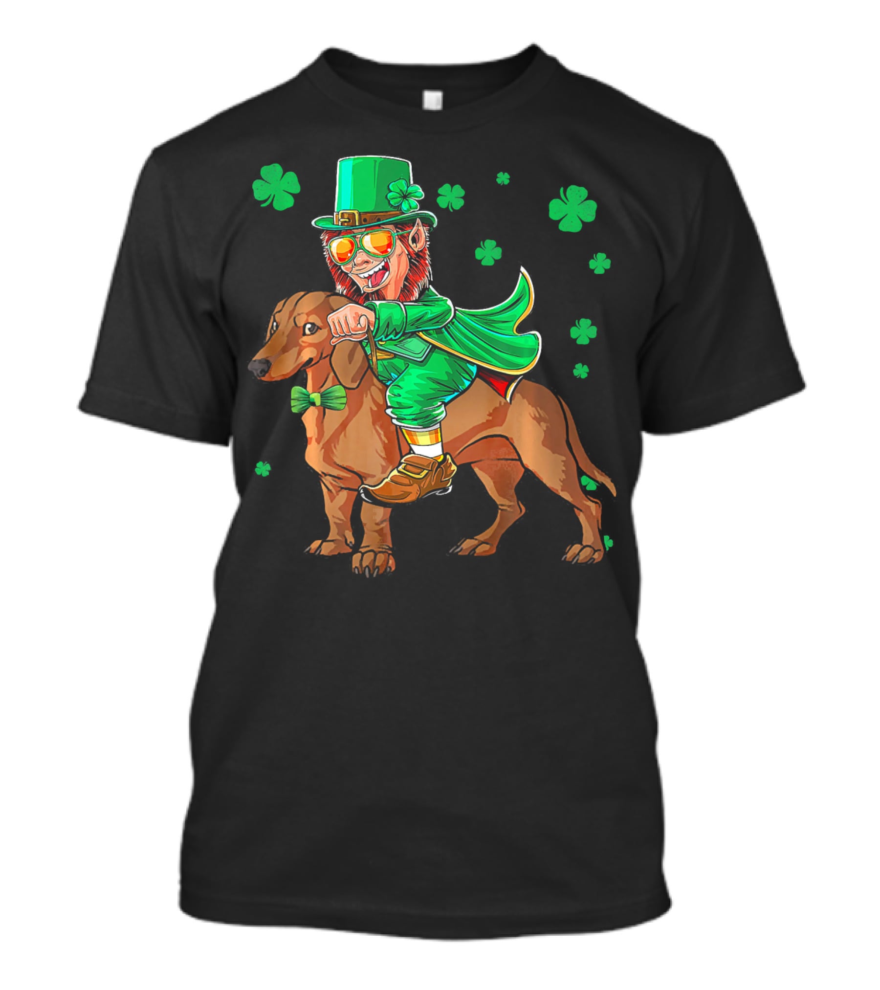 Leprechaun Riding Dachshund With Shamrocks St. Patrick's Day T-Shirt