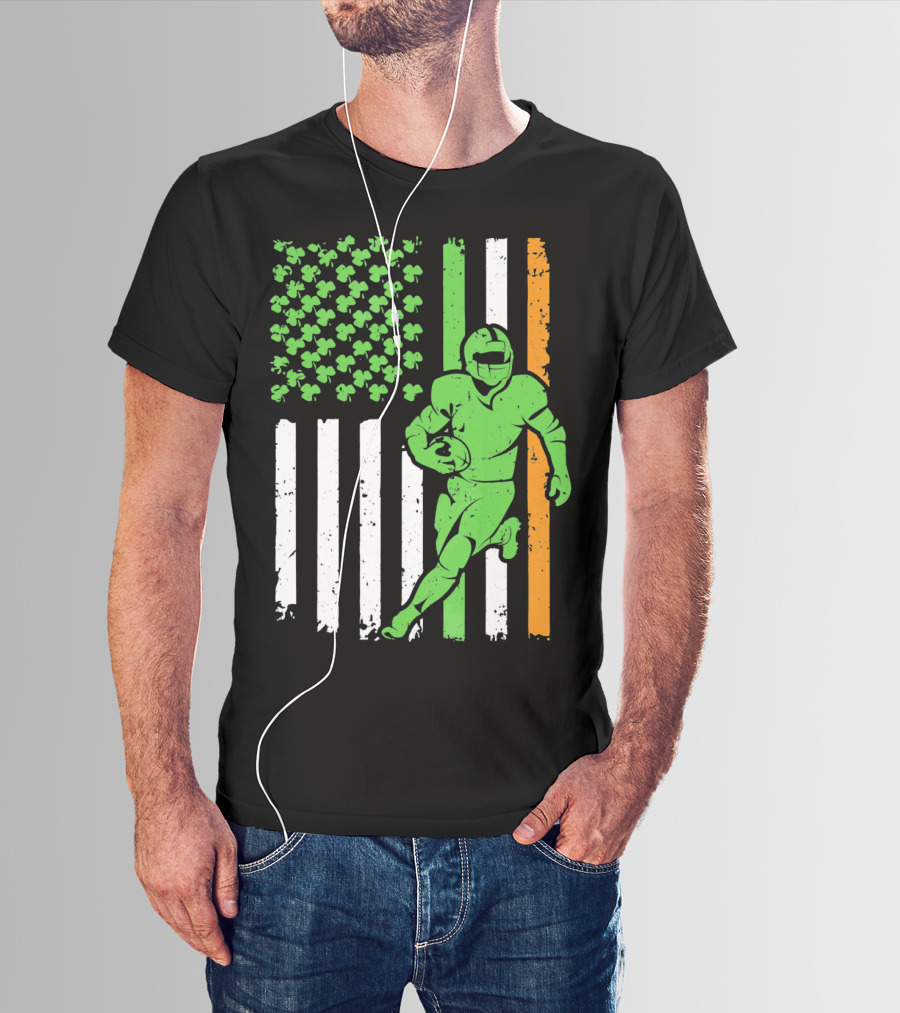 Irish American Football Flag St Patricks Day Shamrock Stripes T-Shirt