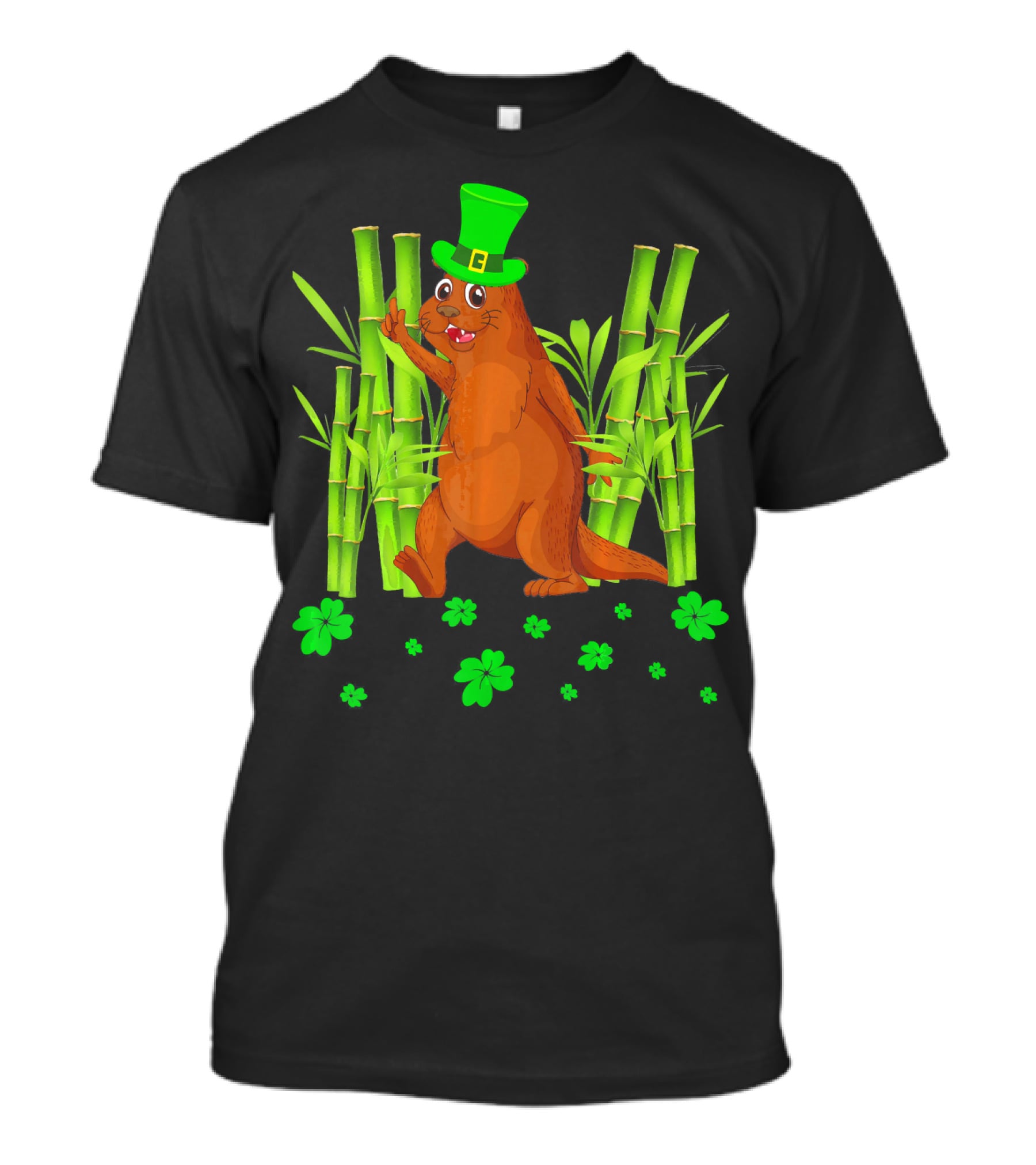 Leprechaun Otter St Patricks Day Shamrock Bamboo T-Shirt