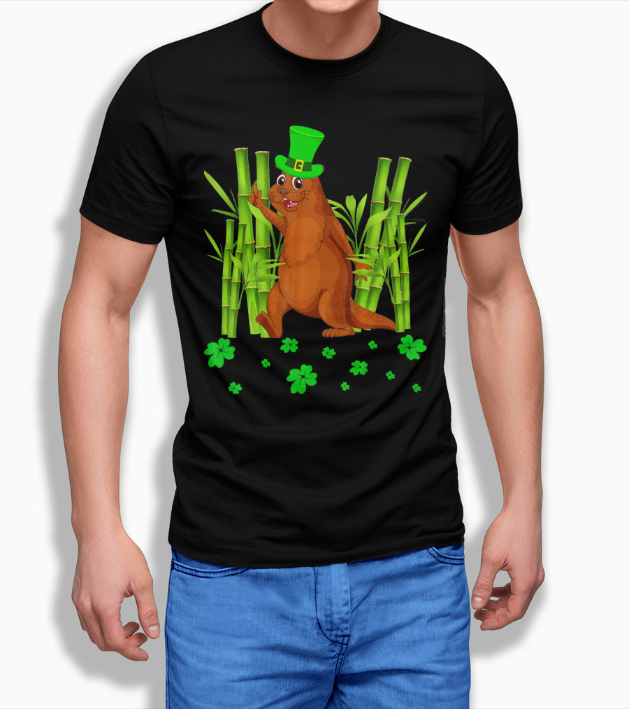 Leprechaun Otter St Patricks Day Shamrock Bamboo T-Shirt