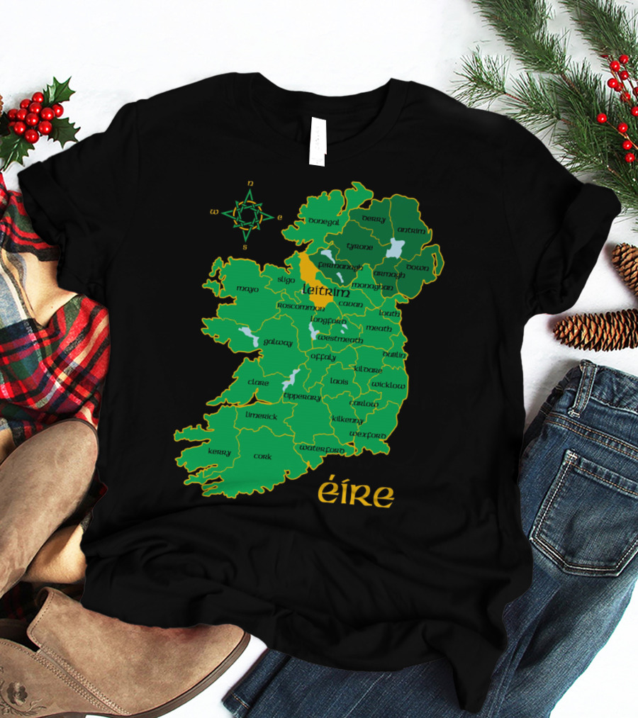 Leitrim Ireland County Map Éire Compass T-Shirt